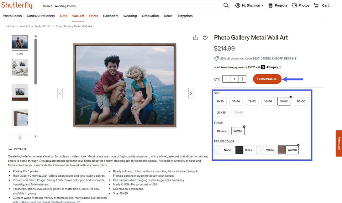 Click Personalize