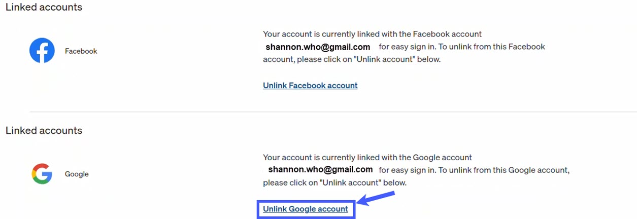 Unlink Google Account