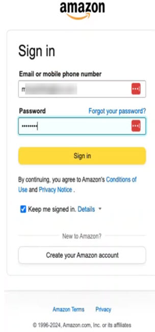 Enter Amazon Login Credentials