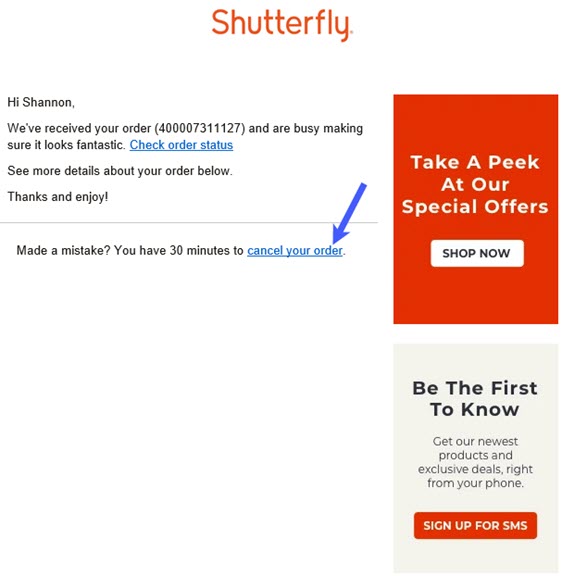 Click Cancel Your Order