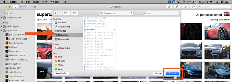 Mac export file location options