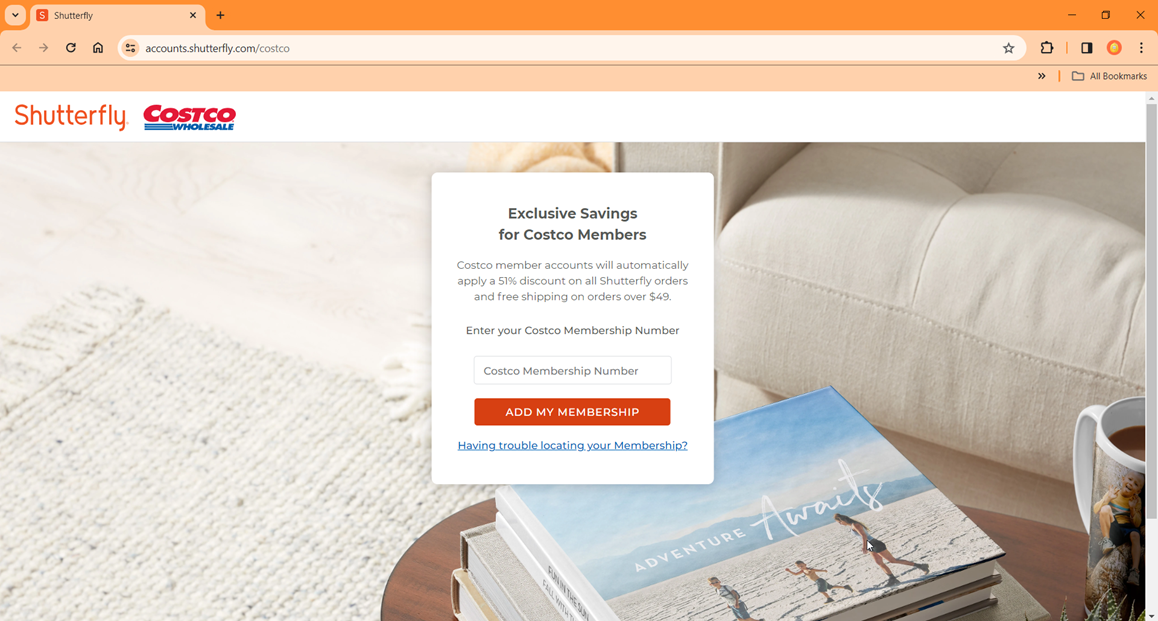Adding My Costco Membership Number to Shutterfly