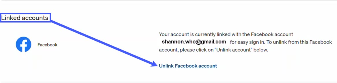 Click Unlink Facebook Account