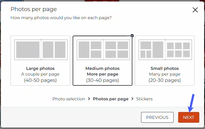 Select Number of Photos Per Page