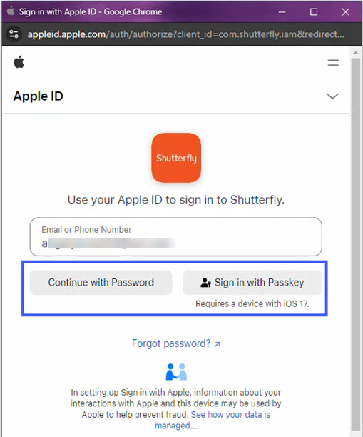 Click Continue with Password or Sign in with Passkey