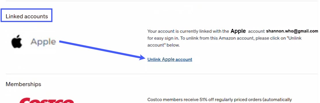 Click Unlink Apple Account