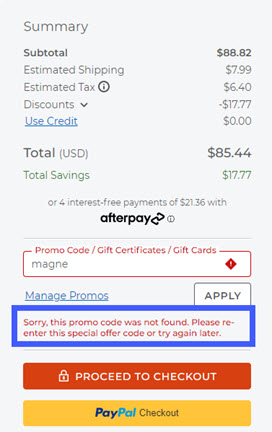 Incorrect Promo Code