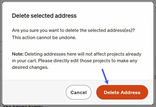 Click Delete Address