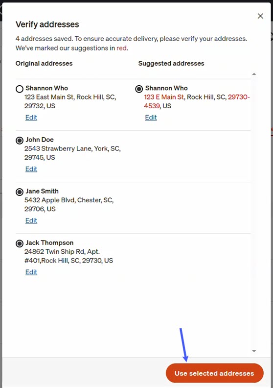 Use Selected Addresses