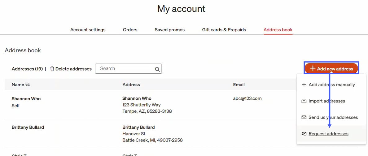Click Request Addresses