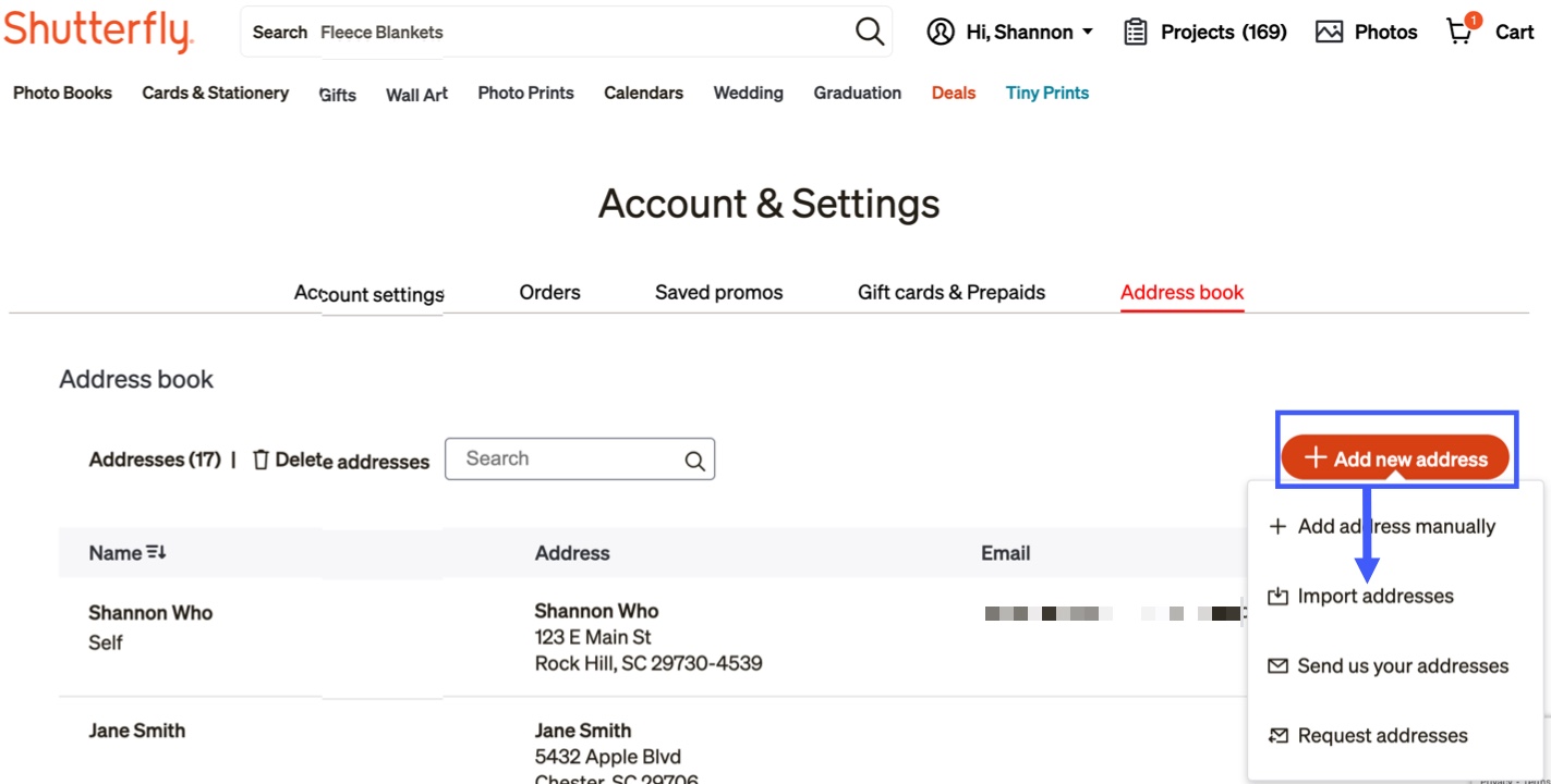 Click Import Addresses