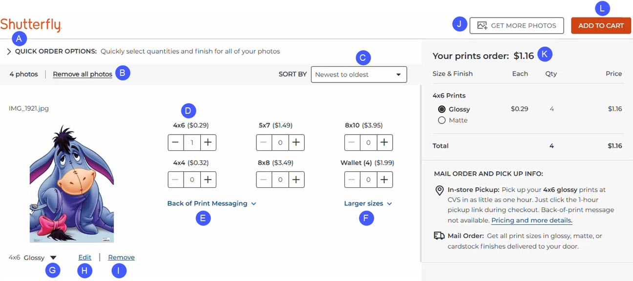 Ordering Prints Page Overview