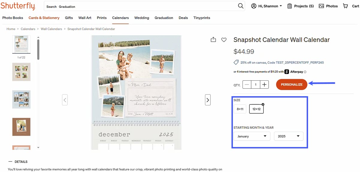 Select Options to Personalize