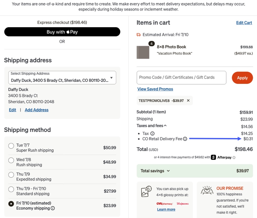 Checkout CO Retail Delivery Fee