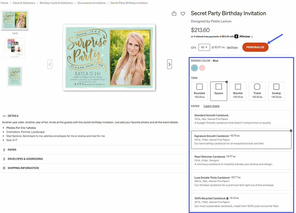 Click Personalize