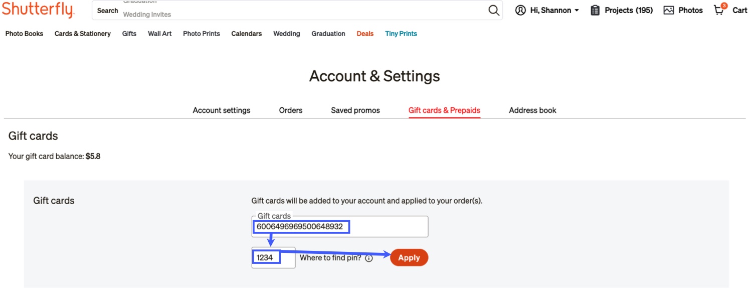 Apply Gift Card