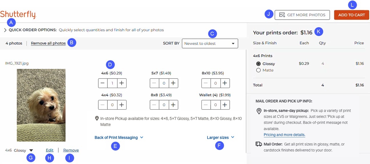 Ordering Prints Page Overview