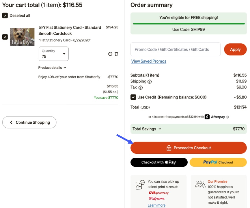 Click Proceed to Checkout